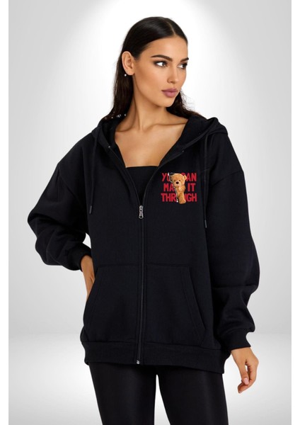 Bunu Başarabilirsin Oyuncak Ayı Kadın Erkek Baskılı Fermuarlı Kapüşonlu Hırka Sweatshirt