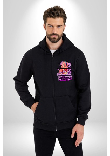 Sakura Haruno Anime Karakteri Kadın Erkek Baskılı Fermuarlı Kapüşonlu Hırka Sweatshirt
