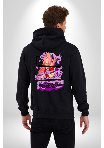 Sakura Haruno Anime Karakteri Kadın Erkek Baskılı Fermuarlı Kapüşonlu Hırka Sweatshirt
