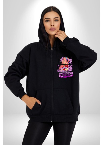 Sakura Haruno Anime Karakteri Kadın Erkek Baskılı Fermuarlı Kapüşonlu Hırka Sweatshirt