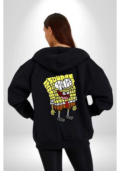 Süngerbob Yengeç Burger Illüstrasyon Kadın Erkek Baskılı Fermuarlı Kapüşonlu Hırka Sweatshirt