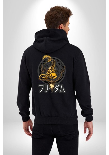 Koi Balığı Japon Efsanesi Kadın Erkek Baskılı Fermuarlı Kapüşonlu Hırka Sweatshirt modelleri