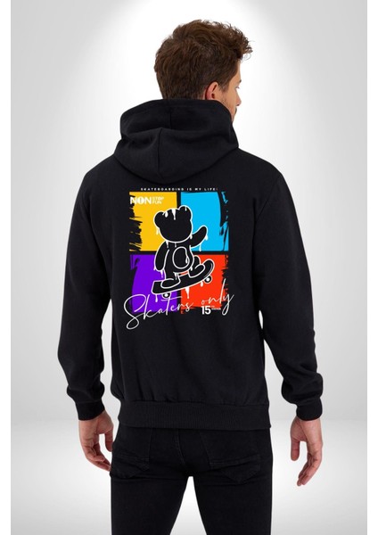 Rengarenk Kaykaylı Oyuncak Ayı Kadın Erkek Baskılı Fermuarlı Kapüşonlu Hırka Sweatshirt modelleri