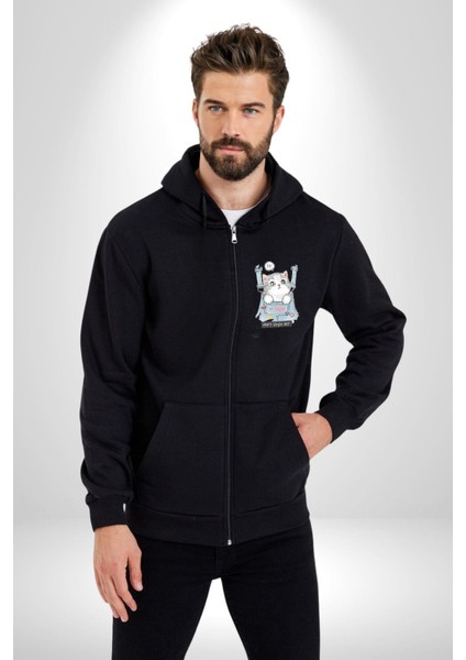 Yavru Kedi Her Yalnız Gün Kadın Erkek Baskılı Fermuarlı Kapüşonlu Hırka Sweatshirt