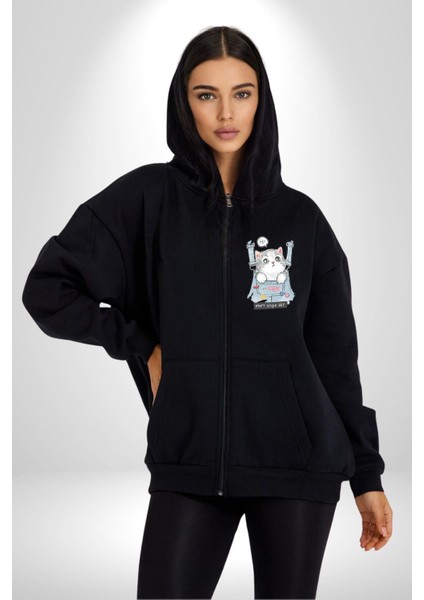 Yavru Kedi Her Yalnız Gün Kadın Erkek Baskılı Fermuarlı Kapüşonlu Hırka Sweatshirt fiyatları