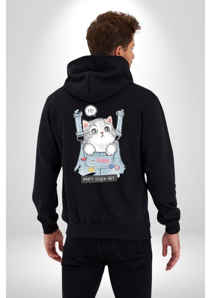 Yavru Kedi Her Yalnız Gün Kadın Erkek Baskılı Fermuarlı Kapüşonlu Hırka Sweatshirt indirimleri