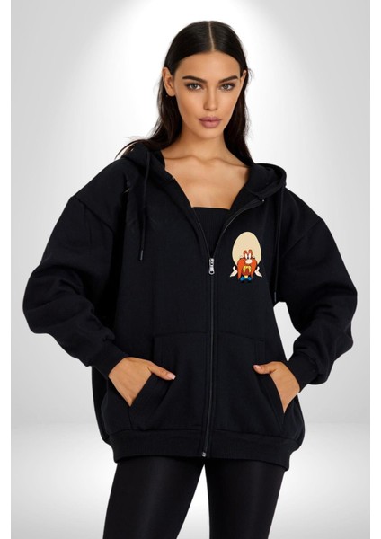 Küfürbaz Haydo Komik Karakter Kadın Erkek Baskılı Fermuarlı Kapüşonlu Hırka Sweatshirt