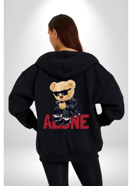 Yalnız ve Havalı Oyuncak Ayı Kadın Erkek Baskılı Fermuarlı Kapüşonlu Hırka Sweatshirt modelleri