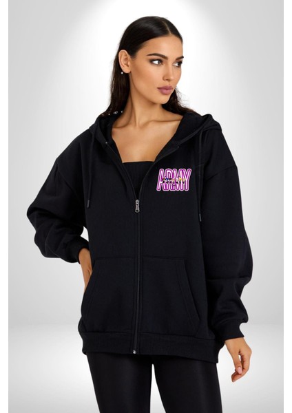 Bts Army Fan Tasarım Kadın Erkek Baskılı Fermuarlı Kapüşonlu Hırka Sweatshirt fiyatları