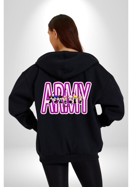 Bts Army Fan Tasarım Kadın Erkek Baskılı Fermuarlı Kapüşonlu Hırka Sweatshirt indirimleri