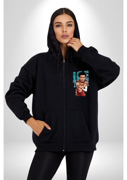 Ice Trae Basket Yıldızı Kadın Erkek Baskılı Fermuarlı Kapüşonlu Hırka Sweatshirt