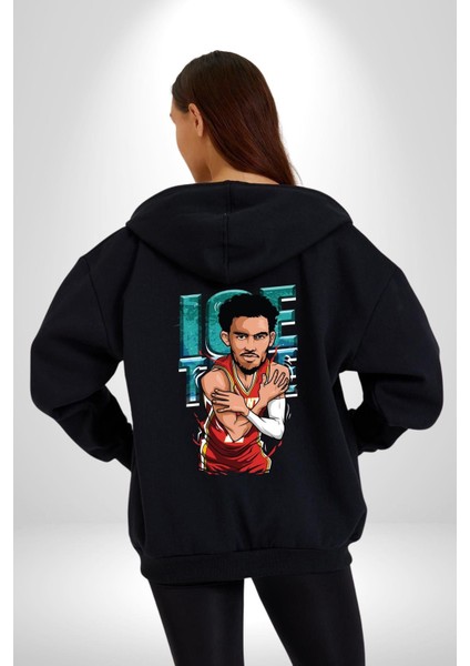 Ice Trae Basket Yıldızı Kadın Erkek Baskılı Fermuarlı Kapüşonlu Hırka Sweatshirt