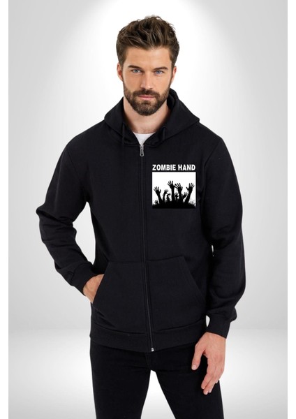 Zombi Elleri Logo Kadın Erkek Baskılı Fermuarlı Kapüşonlu Hırka Sweatshirt