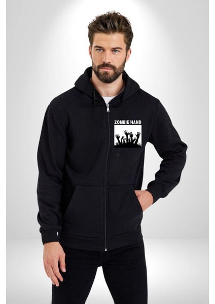 Zombi Elleri Logo Kadın Erkek Baskılı Fermuarlı Kapüşonlu Hırka Sweatshirt