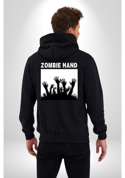 Zombi Elleri Logo Kadın Erkek Baskılı Fermuarlı Kapüşonlu Hırka Sweatshirt
