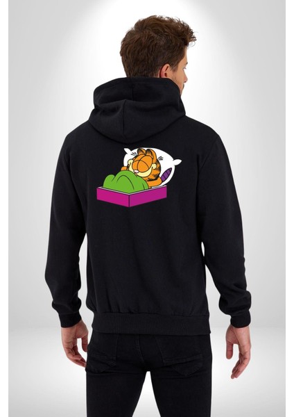 Uyuyan Kedi Efsanevi Garfield Kadın Erkek Baskılı Fermuarlı Kapüşonlu Hırka Sweatshirt