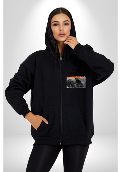 Modern Art Portfolio Design Kadın Erkek Baskılı Fermuarlı Kapüşonlu Hırka Sweatshirt