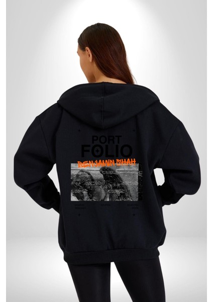 Modern Art Portfolio Design Kadın Erkek Baskılı Fermuarlı Kapüşonlu Hırka Sweatshirt