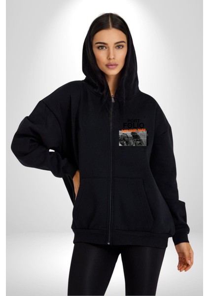 Modern Art Portfolio Design Kadın Erkek Baskılı Fermuarlı Kapüşonlu Hırka Sweatshirt