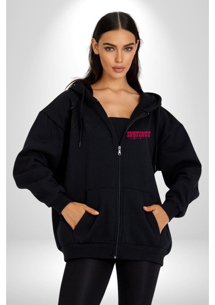 Içgüdü Japon Sade Yazı Kadın Erkek Baskılı Fermuarlı Kapüşonlu Hırka Sweatshirt fiyatları