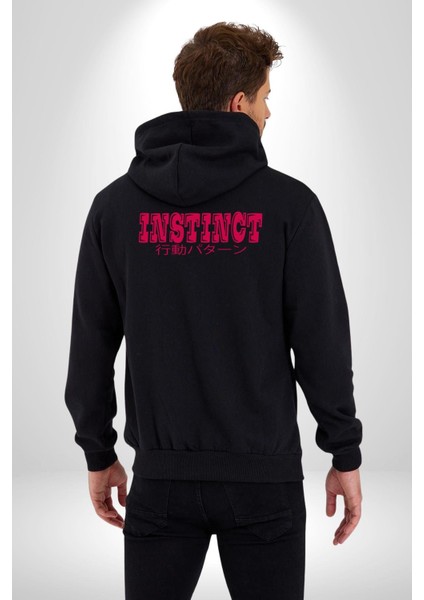 Içgüdü Japon Sade Yazı Kadın Erkek Baskılı Fermuarlı Kapüşonlu Hırka Sweatshirt modelleri