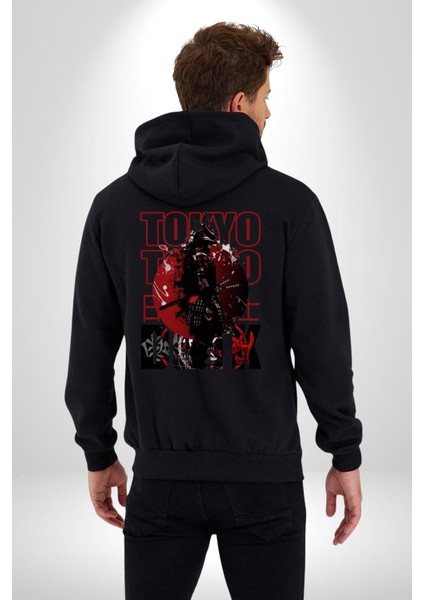 Tokyo Japon Samuray Savaşçısı Kadın Erkek Baskılı Fermuarlı Kapüşonlu Hırka Sweatshirt modelleri