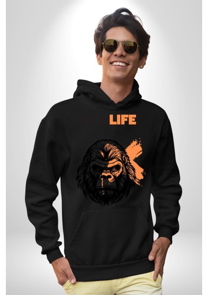 Muhammed Ali Ben En Büyüğüm Kadın Erkek Baskılı Üç Iplik Siyah Kapüşonlu Hodie Sweatshirt