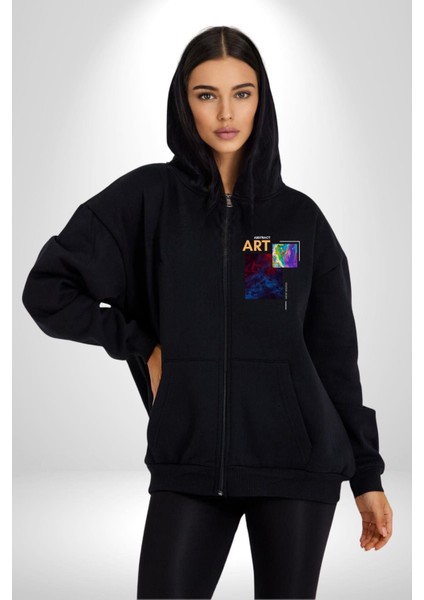 Modern Soyut Sanat Kadın Erkek Baskılı Fermuarlı Kapüşonlu Hırka Sweatshirt fırsatları