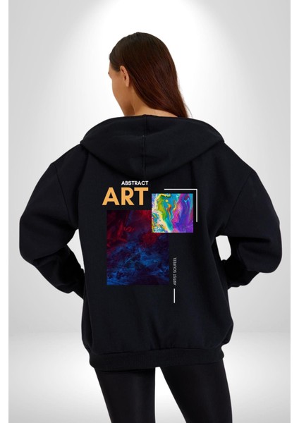 Modern Soyut Sanat Kadın Erkek Baskılı Fermuarlı Kapüşonlu Hırka Sweatshirt indirimleri