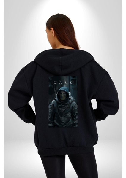 Dark Efsane Alman Dizisi Kadın Erkek Baskılı Fermuarlı Kapüşonlu Hırka Sweatshirt