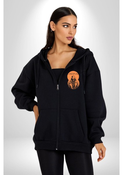Cyberpunk Savaşçı Chyper Kadın Erkek Baskılı Fermuarlı Kapüşonlu Hırka Sweatshirt fırsatları