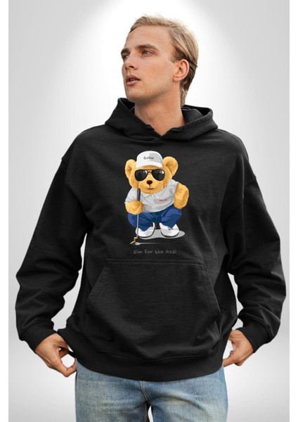 Hedefin Peşindeyim Golfçü Oyuncak Ayı Kadın Erkek Baskılı Üç Iplik Siyah Kapüşonlu Hodie Sweatshirt fiyatları
