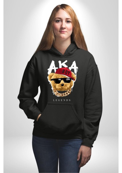 Sokak Tarzı Oyuncak Ayı Kadın Erkek Baskılı Üç Iplik Siyah Kapüşonlu Hodie Sweatshirt modelleri