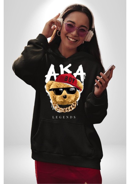 Sokak Tarzı Oyuncak Ayı Kadın Erkek Baskılı Üç Iplik Siyah Kapüşonlu Hodie Sweatshirt fırsatları