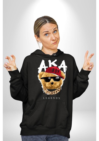 Sokak Tarzı Oyuncak Ayı Kadın Erkek Baskılı Üç Iplik Siyah Kapüşonlu Hodie Sweatshirt indirimleri