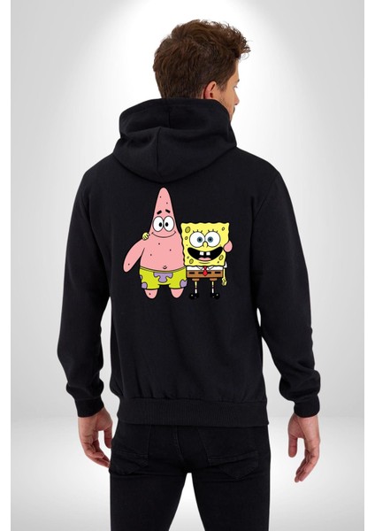 Süngerbob Karepantolon Patrick Kadın Erkek Baskılı Fermuarlı Kapüşonlu Hırka Sweatshirt
