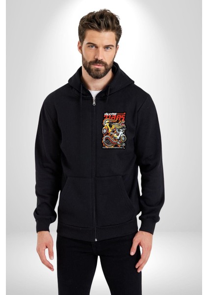 Motorcu Çetesi Çin Ejderhası Kadın Erkek Baskılı Fermuarlı Kapüşonlu Hırka Sweatshirt fiyatları