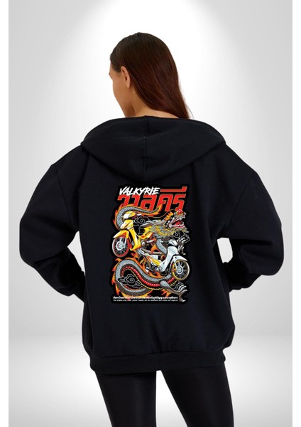 Motorcu Çetesi Çin Ejderhası Kadın Erkek Baskılı Fermuarlı Kapüşonlu Hırka Sweatshirt indirimleri