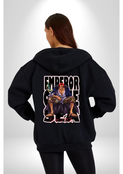 Shanks One Piece Japon Anime Kadın Erkek Baskılı Fermuarlı Kapüşonlu Hırka Sweatshirt