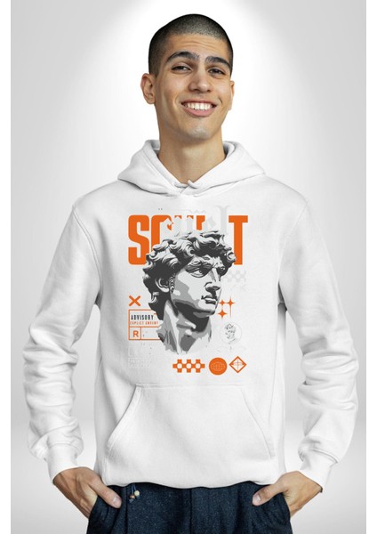 Meleksel Şaheser Yunan Antik Heykel Kadın Erkek Baskılı Üç Iplik Beyaz Kapüşonlu Hodie Sweatshirt modelleri