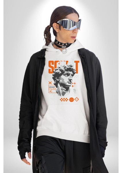 Meleksel Şaheser Yunan Antik Heykel Kadın Erkek Baskılı Üç Iplik Beyaz Kapüşonlu Hodie Sweatshirt indirimleri