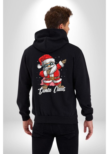 Dab Yapan Noel Baba Havalı Gözlüklü Kadın Erkek Baskılı Fermuarlı Kapüşonlu Hırka Sweatshirt