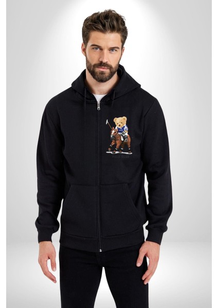 Jokey Tatlı Oyuncak Ayı Polo Kadın Erkek Baskılı Fermuarlı Kapüşonlu Hırka Sweatshirt