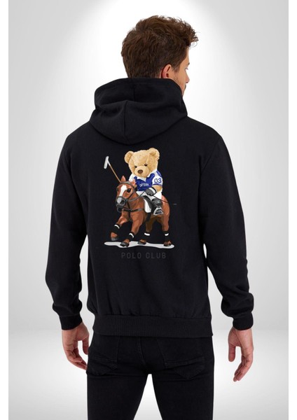 Jokey Tatlı Oyuncak Ayı Polo Kadın Erkek Baskılı Fermuarlı Kapüşonlu Hırka Sweatshirt