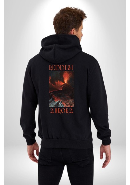 En Kırmızı Aura Yanardağ Kadın Erkek Baskılı Fermuarlı Kapüşonlu Hırka Sweatshirt modelleri