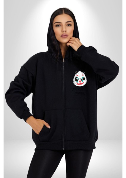 Panda Tatlı Ayıcık Dövmeli Kadın Erkek Baskılı Fermuarlı Kapüşonlu Hırka Sweatshirt