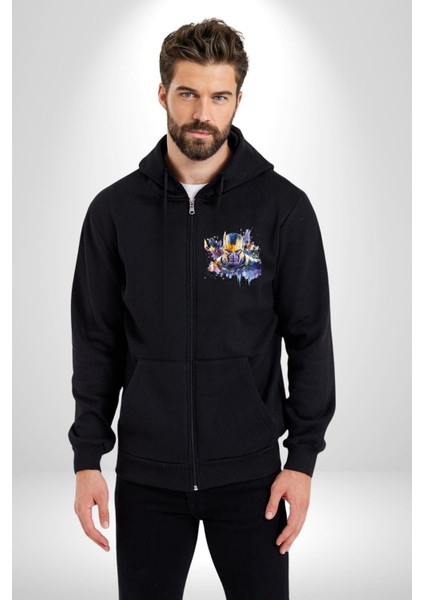 Thanos ve Yenilmezler Rengarenk Kadın Erkek Baskılı Fermuarlı Kapüşonlu Hırka Sweatshirt