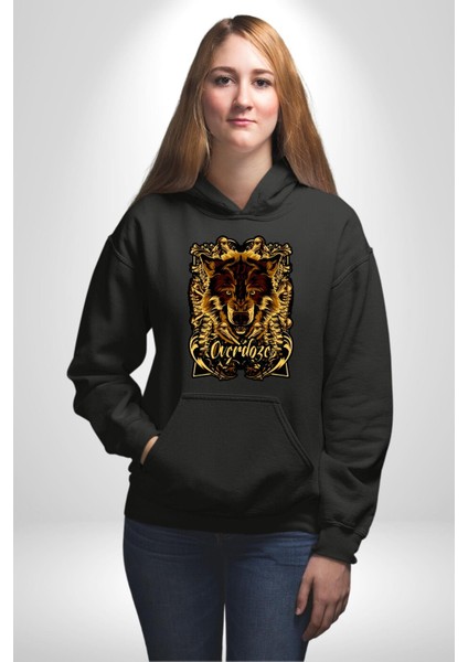 Overdoze Kurt Kemik Kadın Erkek Baskılı Üç Iplik Siyah Kapüşonlu Hodie Sweatshirt