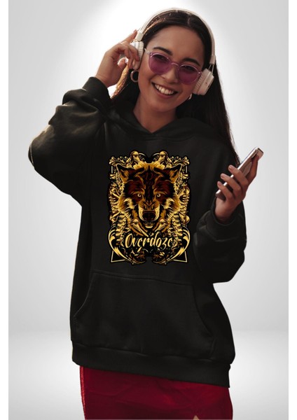 Overdoze Kurt Kemik Kadın Erkek Baskılı Üç Iplik Siyah Kapüşonlu Hodie Sweatshirt fiyatları