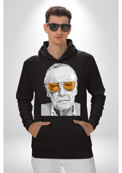 Stan Lee Founder Kadın Erkek Baskılı Üç Iplik Siyah Kapüşonlu Hodie Sweatshirt fiyatları